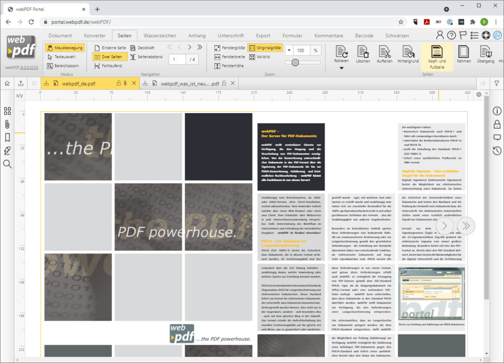 PDF Seitenmanagement im Webportal