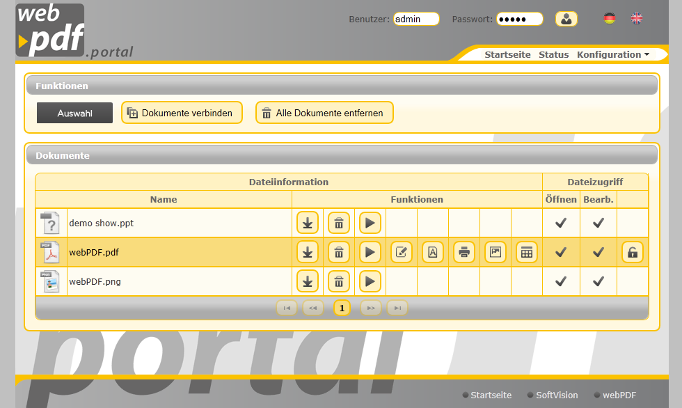 Screenshot vom Portal Version 3