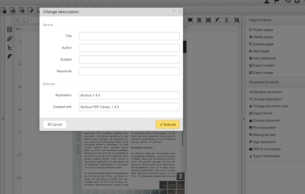 Change PDF description
