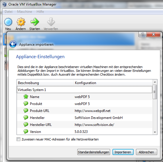 Appliance Einstellungen