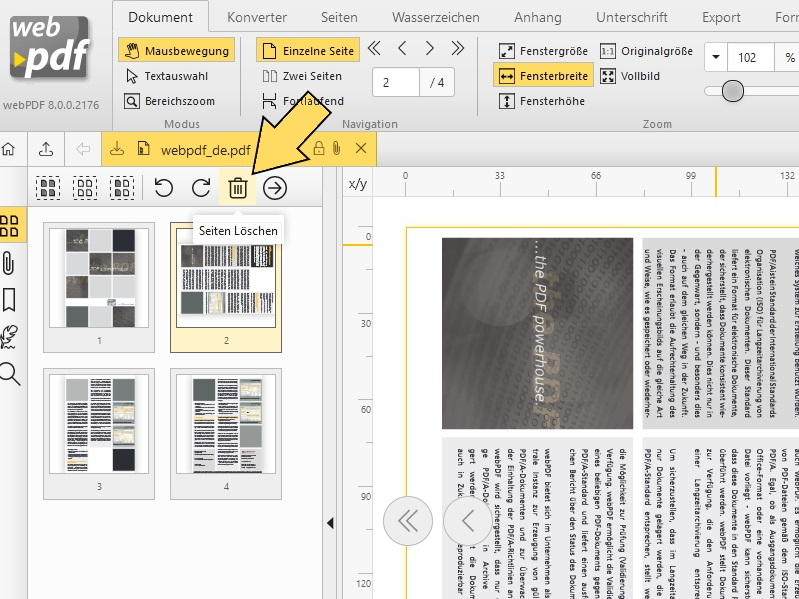 Delete pages in a PDF